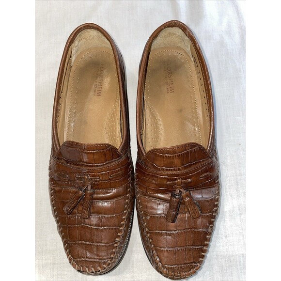 Florsheim Men’s Dressy Loafers Sz 9.5 M Brown Leather Faux Gator Business Formal main image 12